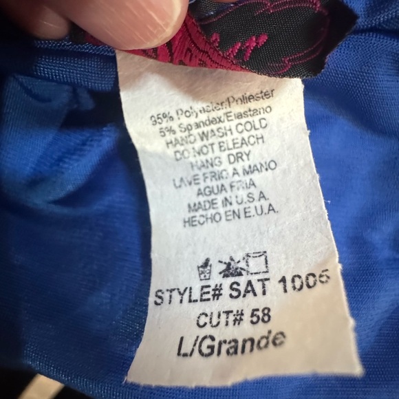 Solar USA Blue& Gold trim Ruffled Front Women's Top w Elastic Waist Large - Picture 7 of 7